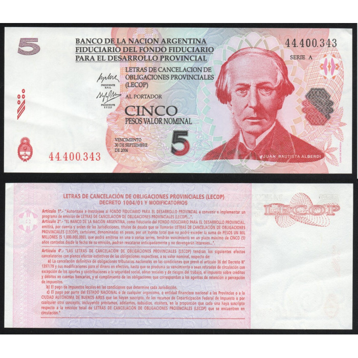 Аргентина 5 Песо 2006 год P# S-2752a.2 Серия A