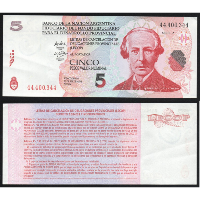 Аргентина 5 Песо 2006 год P# S-2752a.2 Серия A