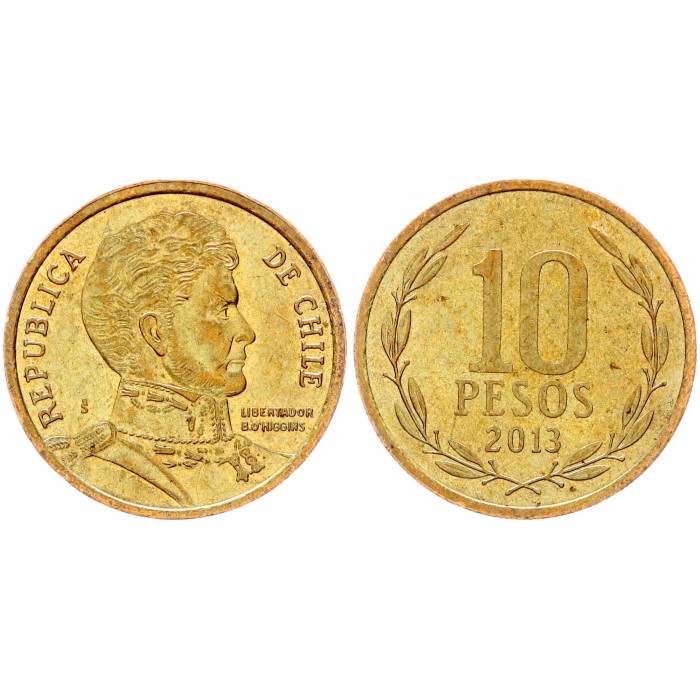 Чили 10 Песо 2013 So год KM# 228.2 Бернардо О’Хиггинс
