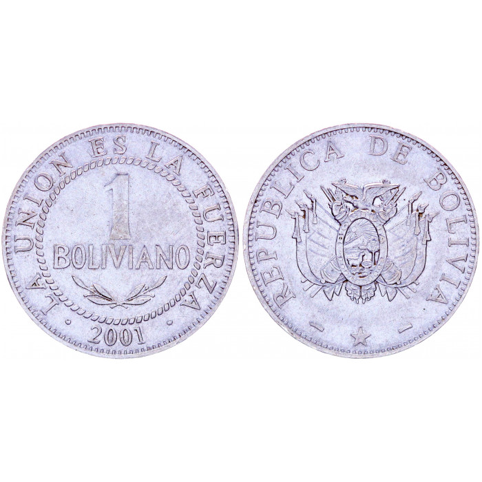 Боливия 1 Боливиано 2001 год KM# 205