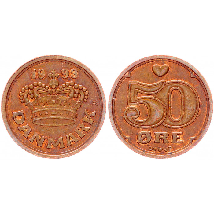 Дания 50 Эре 1993 год XF KM# 866.1 Королева Маргрете II