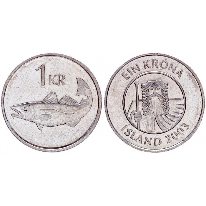 Исландия 1 Крона 2003 год XF KM# 27a Рыба Треска