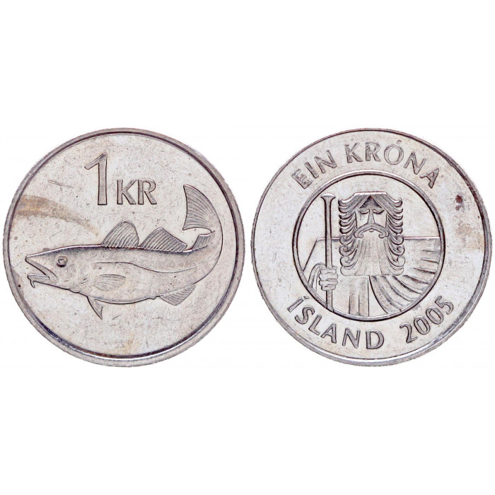 Исландия 1 Крона 2005 год XF KM# 27a Рыба Треска