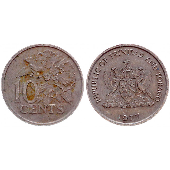 Тринидад и Тобаго 10 Центов 1977 год XF KM# 31 Цветок гибискуса