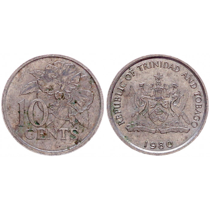 Тринидад и Тобаго 10 Центов 1980 год XF KM# 31 Цветок гибискуса