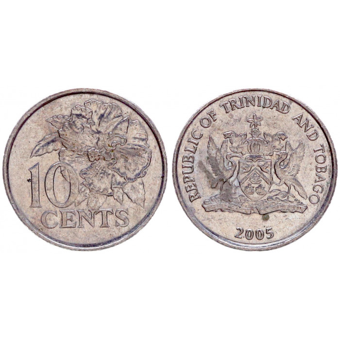 Тринидад и Тобаго 10 Центов 2005 год XF KM# 31 Цветок гибискуса