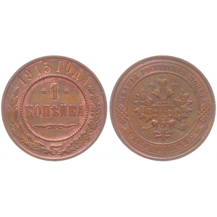 Россия 1 Копейка 1915 год XF Бит# 262 Николай II
