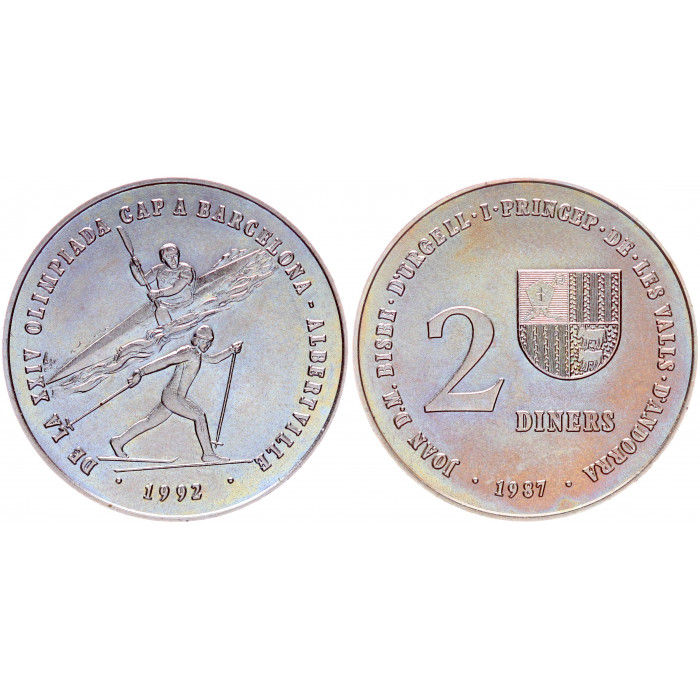 Андорра 2 Динера 1987 год UNC KM# 46.1 Барселона 1988 Альбервиль 1992