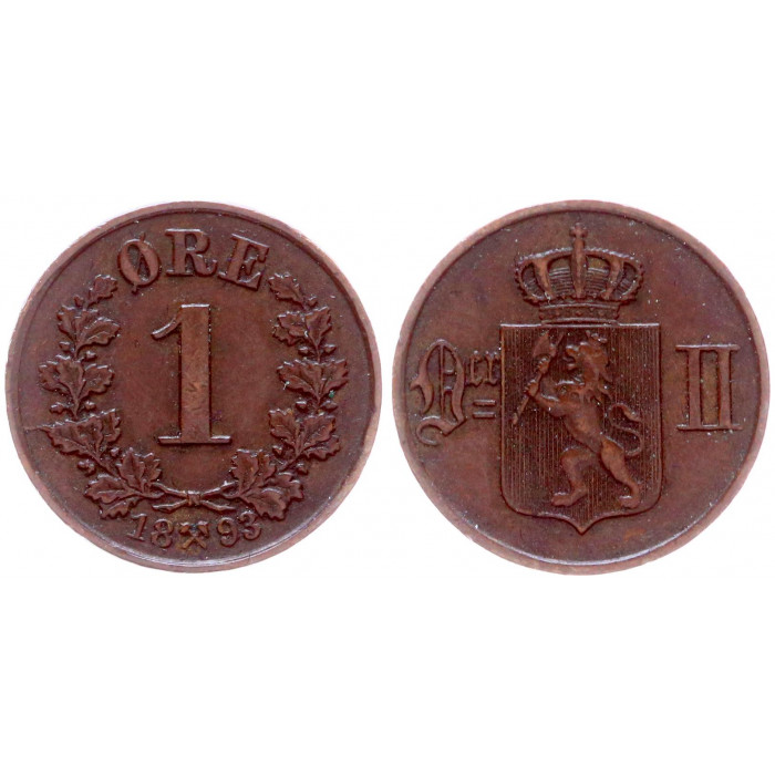 Норвегия 1 Эре 1893 год XF KM# 352 Оскар II