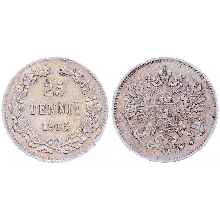 Россия Финляндия 25 Пенни 1916 S год Серебро XF Бит# 421