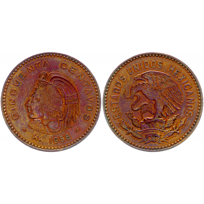 Мексика 50 Сентаво 1956 год AUNC KM# 450 11-й Тлатоани Теночтитлана