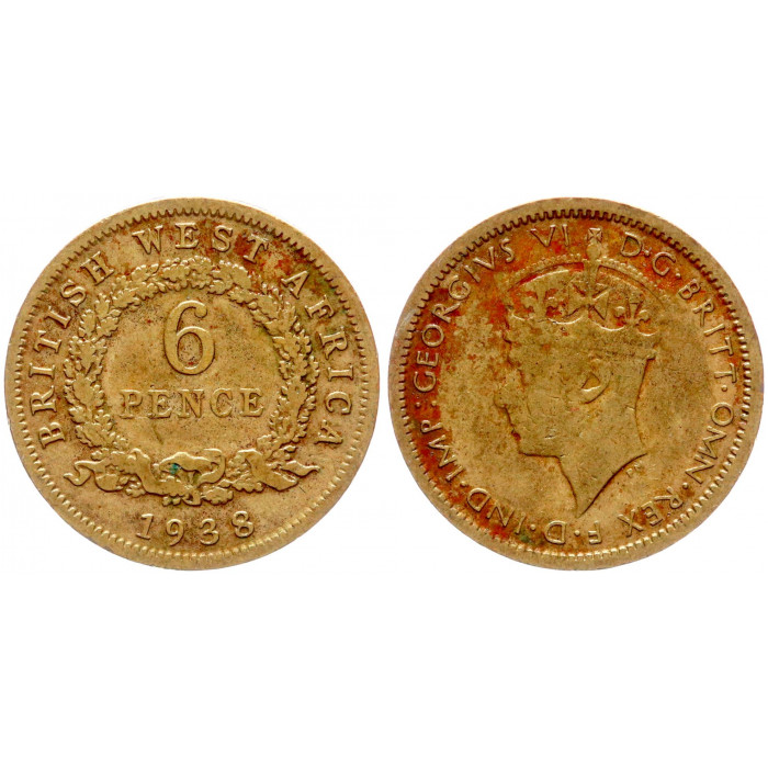 Британская Западная Африка 6 Пенсов 1938 год KM# 22 Георг VI