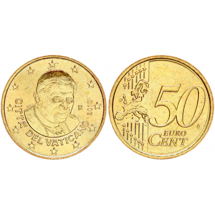 Ватикан 50 Евроцентов 2010 год UNC КМ# 387 265-ый Папа Римский Бенедикт XVI
