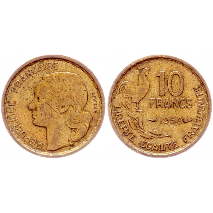 Франция 10 Франков 1950 год KM# 915.1 Петух