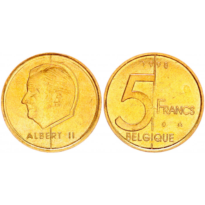 Бельгия 5 Франков 1998 год XF КМ# 189 BELGIQUE Альберт II
