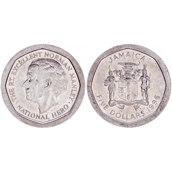 Ямайка 5 Долларов 1996 год XF KM# 163 Норман Мэнли (BOX297)