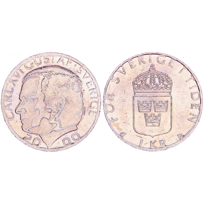 Швеция 1 Крона 2000 год XF KM# 852a Карл XVI Густав