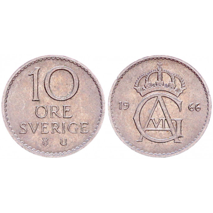 Швеция 10 Эре 1966 год XF КМ# 835 Густав VI