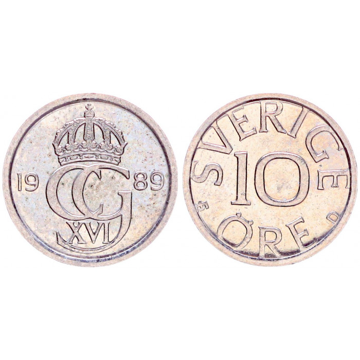 Швеция 10 Эре 1989 год XF КМ# 850 Карл XVI Густав