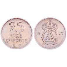 Швеция 25 Эре 1967 год XF KM# 836 Густав VI
