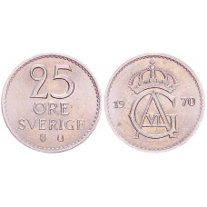 Швеция 25 Эре 1970 год XF KM# 836 Густав VI