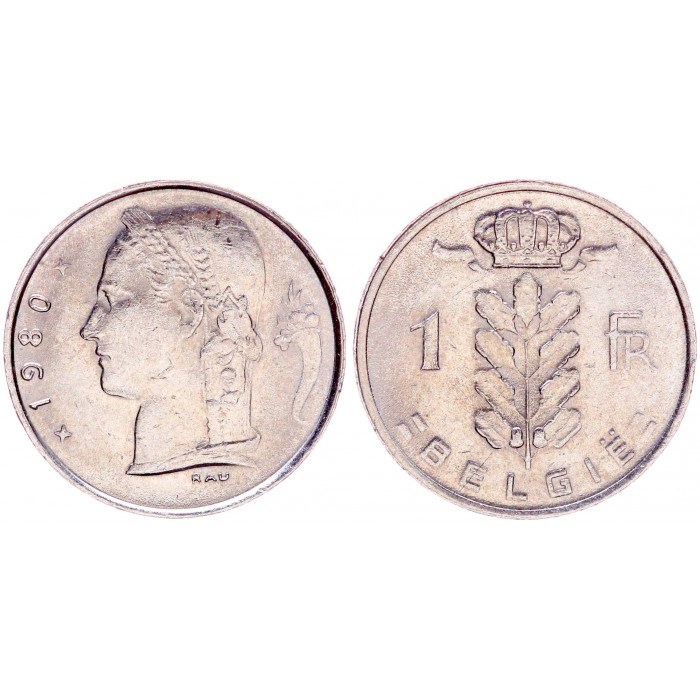 Бельгия 1 Франк 1980 год XF КМ# 143.1 Богиня Церера BELGIE Бодуэн I