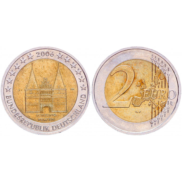 Германия ФРГ 2 Евро 2006 J год XF KM# 253 Шлезвиг-Гольштейн Хольстентор Биметалл