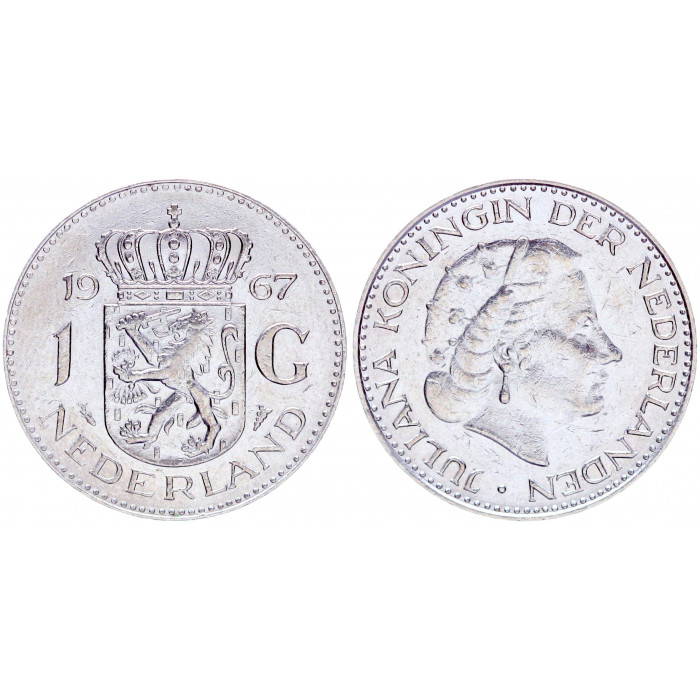 Нидерланды 1 Гульден 1967 год XF КМ# 184а Юлиана (BOX814)