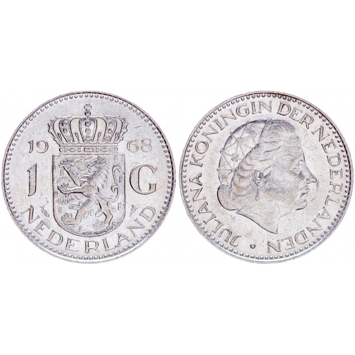 Нидерланды 1 Гульден 1968 год XF КМ# 184а Юлиана (BOX815)