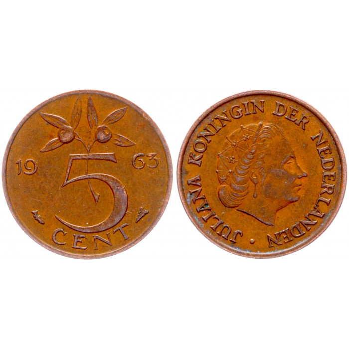 Нидерланды 5 Центов 1963 год XF КМ# 181 Юлиана (BOX844)