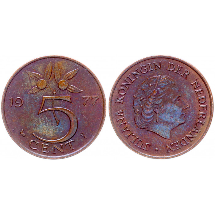 Нидерланды 5 Центов 1977 год XF КМ# 181 Юлиана (BOX853)