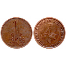 Нидерланды 1 Цент 1954 год XF KM# 180 5-я Королева Юлиана (BOX895)