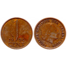 Нидерланды 1 Цент 1964 год XF KM# 180 5-я Королева Юлиана (BOX902)