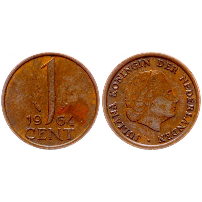 Нидерланды 1 Цент 1964 год XF KM# 180 5-я Королева Юлиана (BOX902)