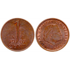 Нидерланды 1 Цент 1967 год XF KM# 180 5-я Королева Юлиана (BOX905)