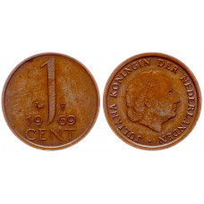 Нидерланды 1 Цент 1969 год XF KM# 180 5-я Королева Юлиана (BOX906)