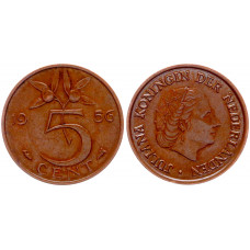 Нидерланды 5 Центов 1956 год КМ# 181 5-я Королева Юлиана