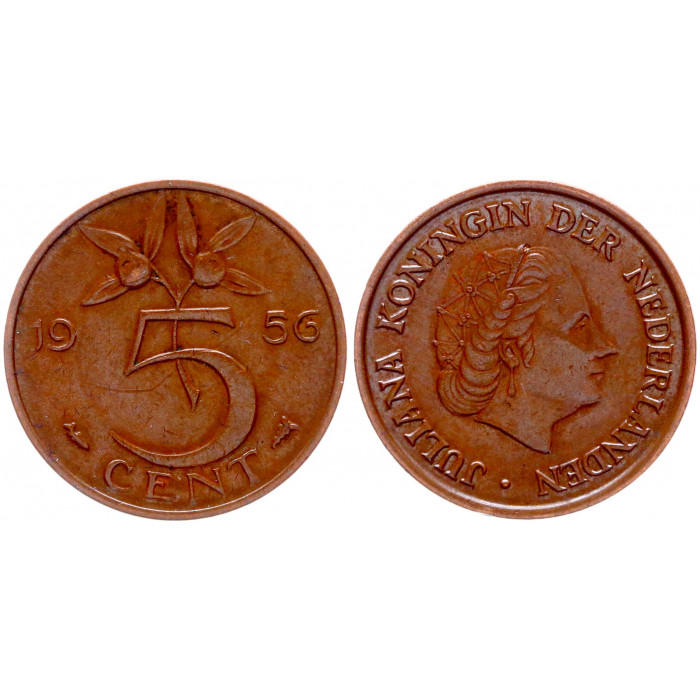 Нидерланды 5 Центов 1956 год КМ# 181 5-я Королева Юлиана