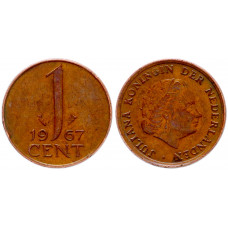 Нидерланды 1 Цент 1967 год XF KM# 180 5-я Королева Юлиана