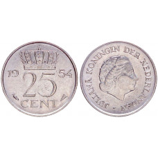 Нидерланды 25 Центов 1954 год XF KM# 183 5-я Королева Юлиана