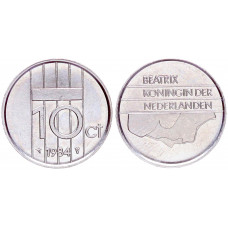 Нидерланды 10 Центов 1984 год XF KM# 203 6-я Королева Беатрикс