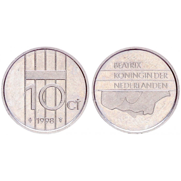 Нидерланды 10 Центов 1998 год XF KM# 203 6-я Королева Беатрикс