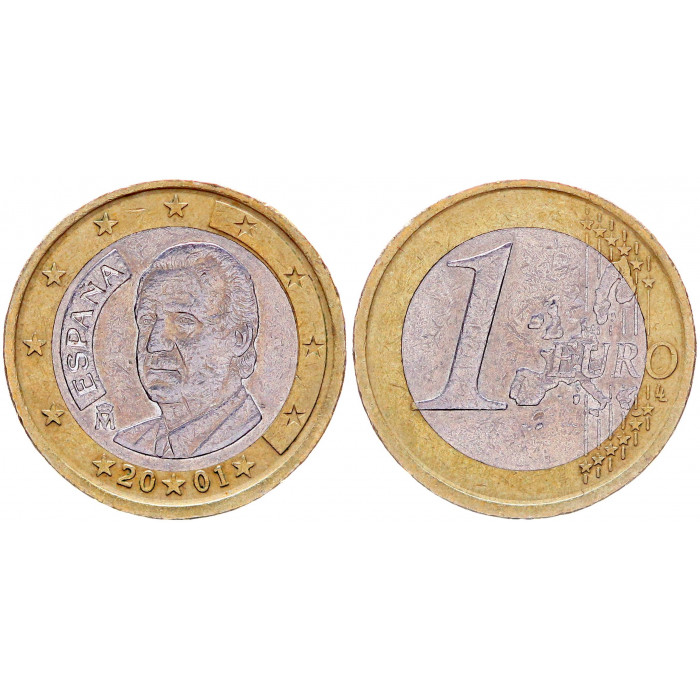 Испания 1 Евро 2001 год XF KM# 1046 Хуан Карлос I Биметалл
