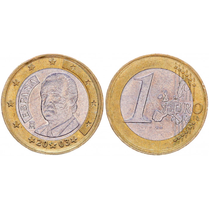 Испания 1 Евро 2003 год XF KM# 1046 Хуан Карлос I Биметалл