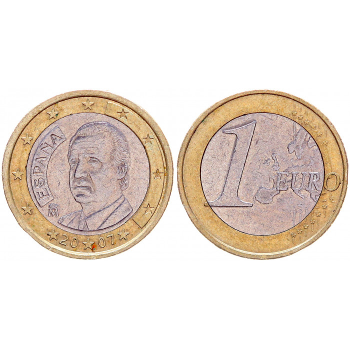 Испания 1 Евро 2007 год XF KM# 1073 Хуан Карлос I Биметалл