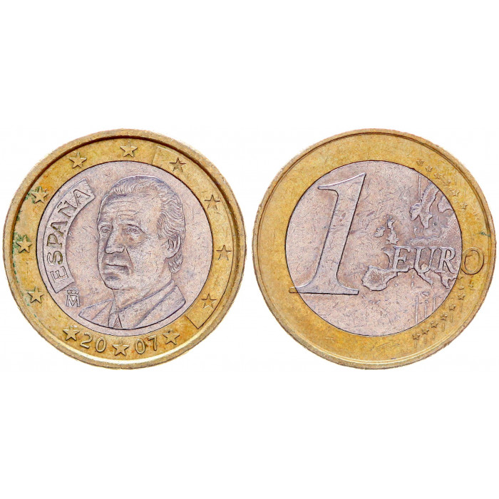 Испания 1 Евро 2008 год XF KM# 1073 Хуан Карлос I Биметалл
