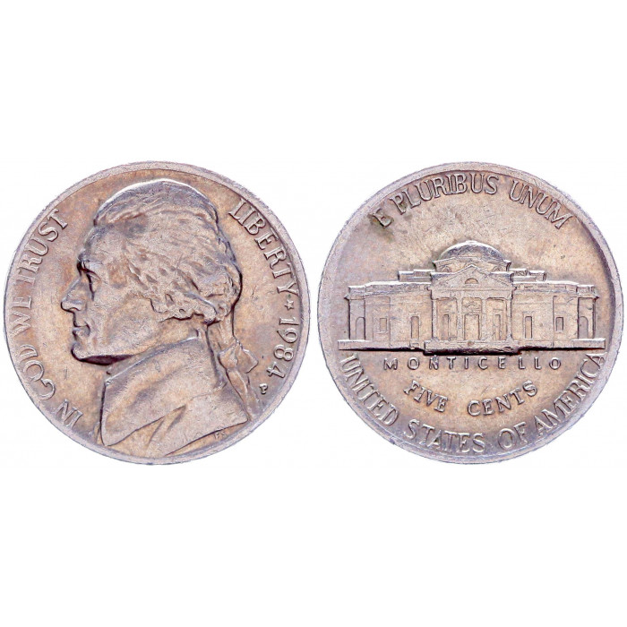 США 5 Центов 1984 P год КМ# a192 Монтичелло Томас Джефферсон