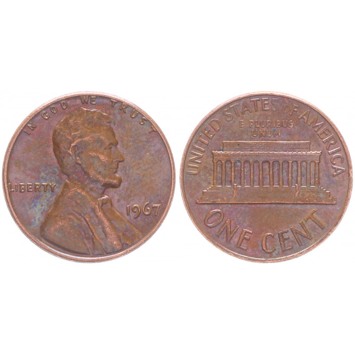 США 1 Цент 1967 год KM# 201 Мемориал Линкольна (BOX511)