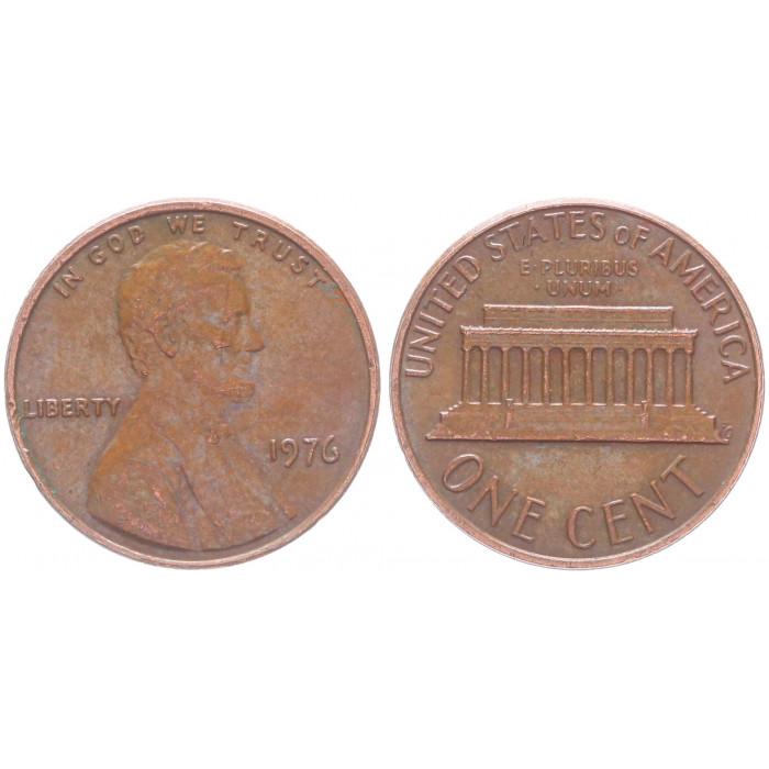 США 1 Цент 1976 год KM# 201 Мемориал Линкольна (BOX329)