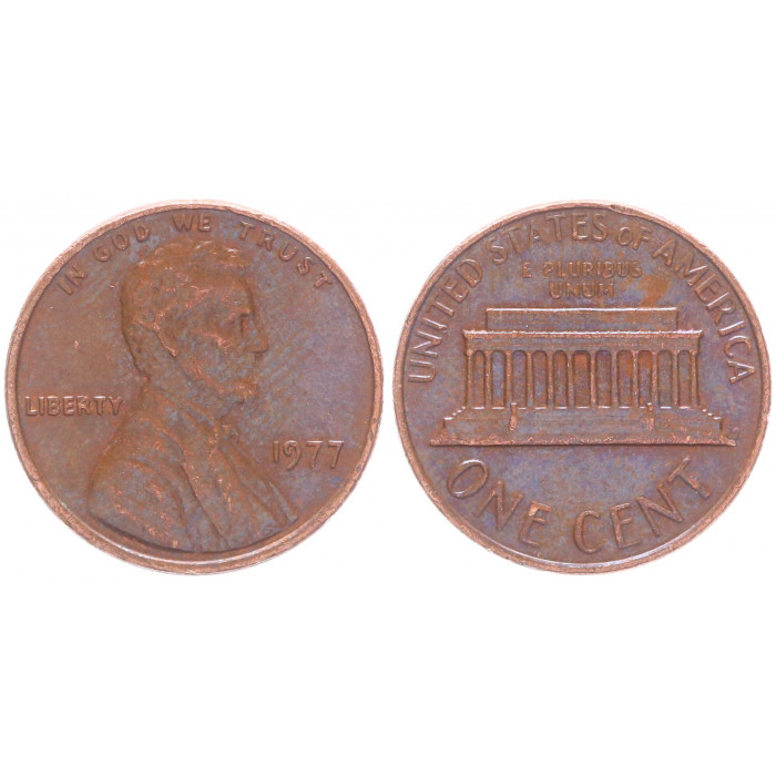 США 1 Цент 1977 год KM# 201 Мемориал Линкольна (BOX370)